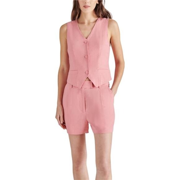 Women's Sleeveless Selene Vest Woven Three-Button Menswear Inspired - Picture 2 of 7